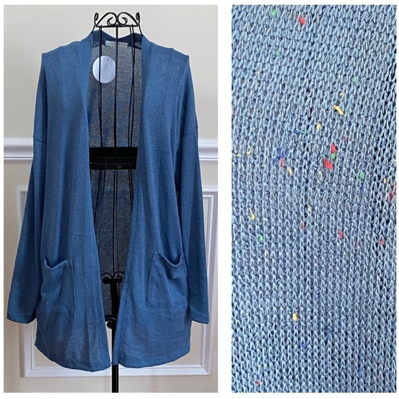 Reborn J Sweaters - Reborn J Blue Open Front Confetti Cardigan
